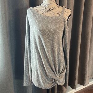 Wish Gray Off-Shoulder one side Knot-Front Sweater